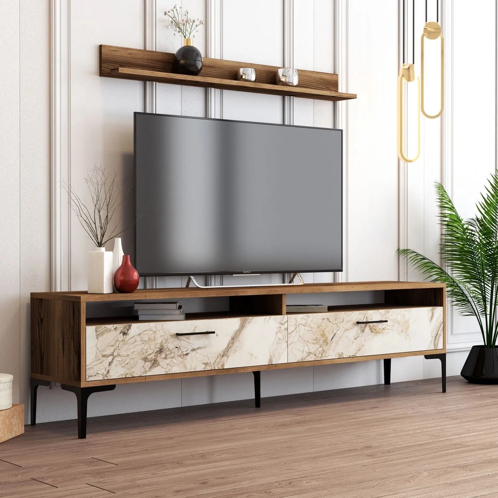 Conjunto de Mobiliário de Sala de Estar Istanbul – Nogueira e Branco –