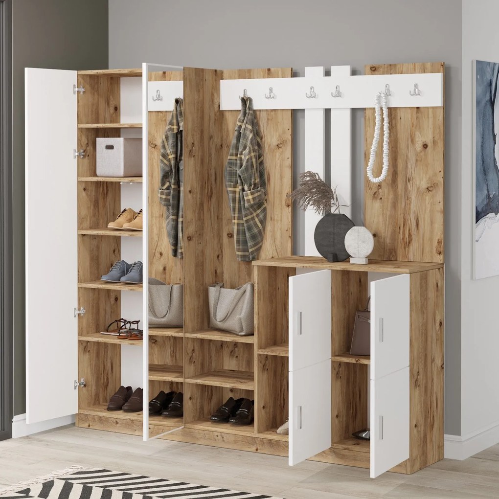 Cabide de Entrada DD9 – Pinho Atlântico e Branco – 187,2x180x37,5 cm