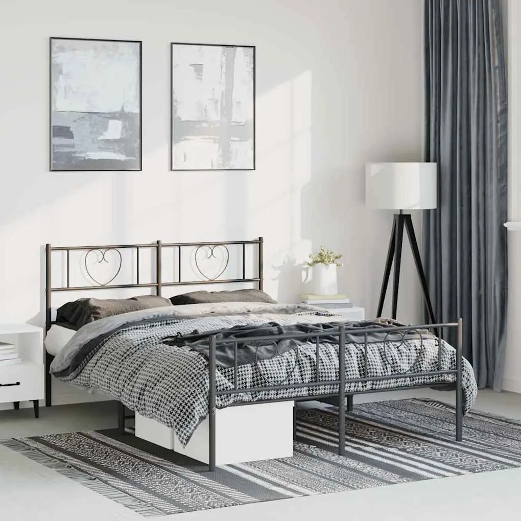 Estrutura de cama com cabeceira e pés 150x200 cm metal preto