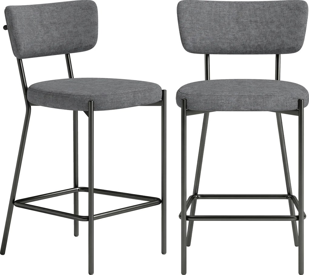 HOMCOM Conjunto de 2 banquetas estofadas com encosto curvo, para ilha de cozinha, área de café da manhã, Cinza | Aosom Portugal