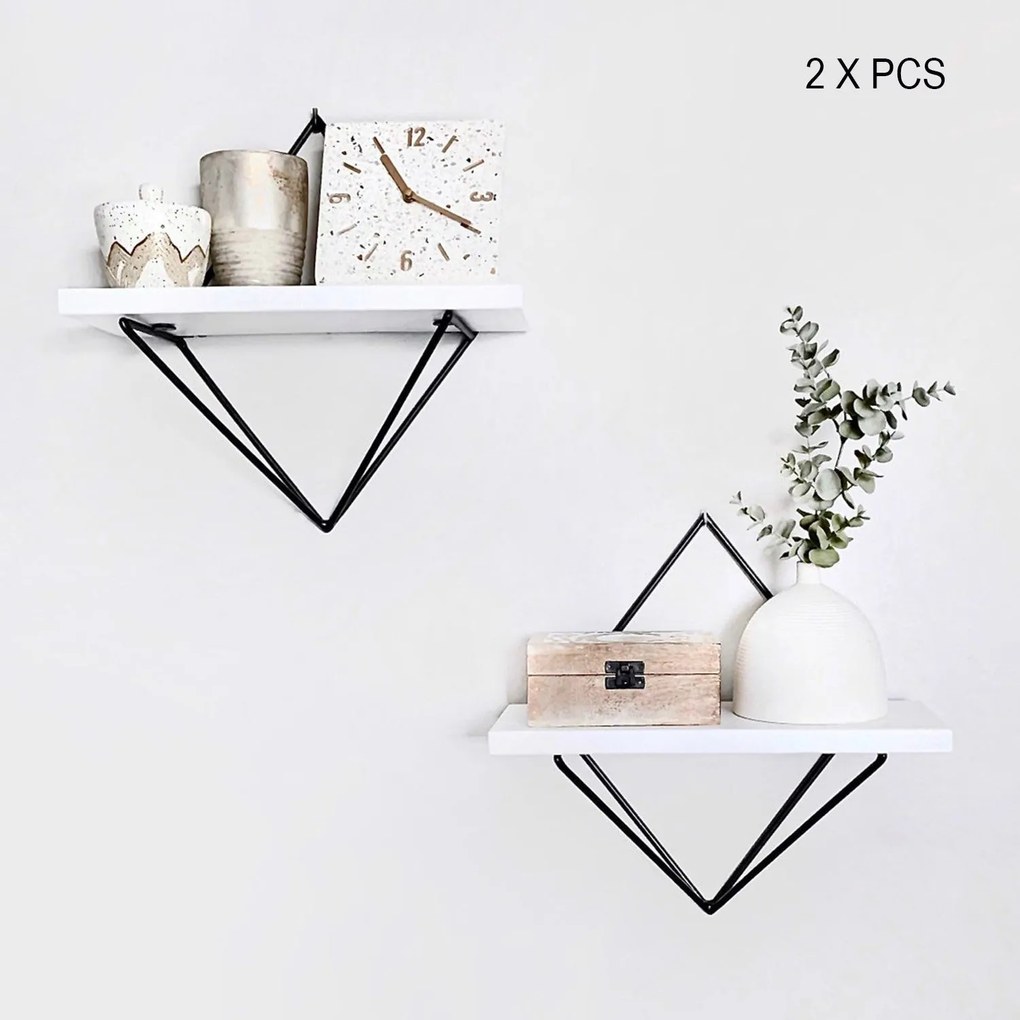 Prateleira Decorativa de Madeira Wr047 – Branco e Preto – 22x30x14 cm