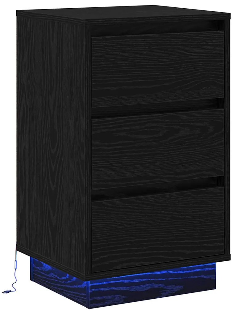 Criado-mudo com LED Carvalho Preto 39x34,5x65 cm Madeira Engenharia