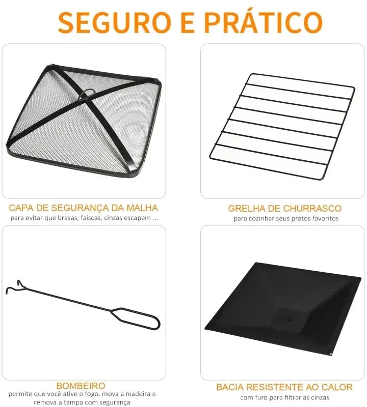 Braseira/Aquecedor de Exterior com Churrasqueira - Preto