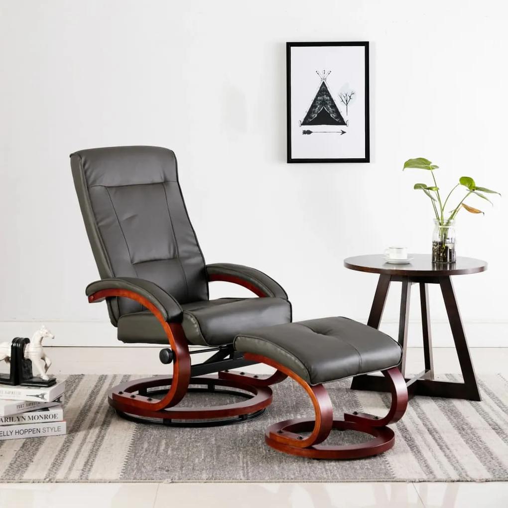248598 vidaXL Cadeira reclinável c/ apoio de pés couro artificial cinzento