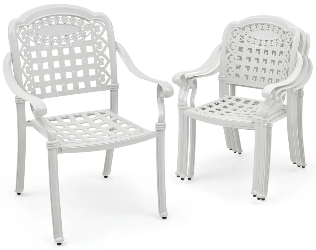 Conjunto de 2 cadeiras de jardim empilháveis em alumínio fundido com braços 66 x 62 x 90 cm Branco