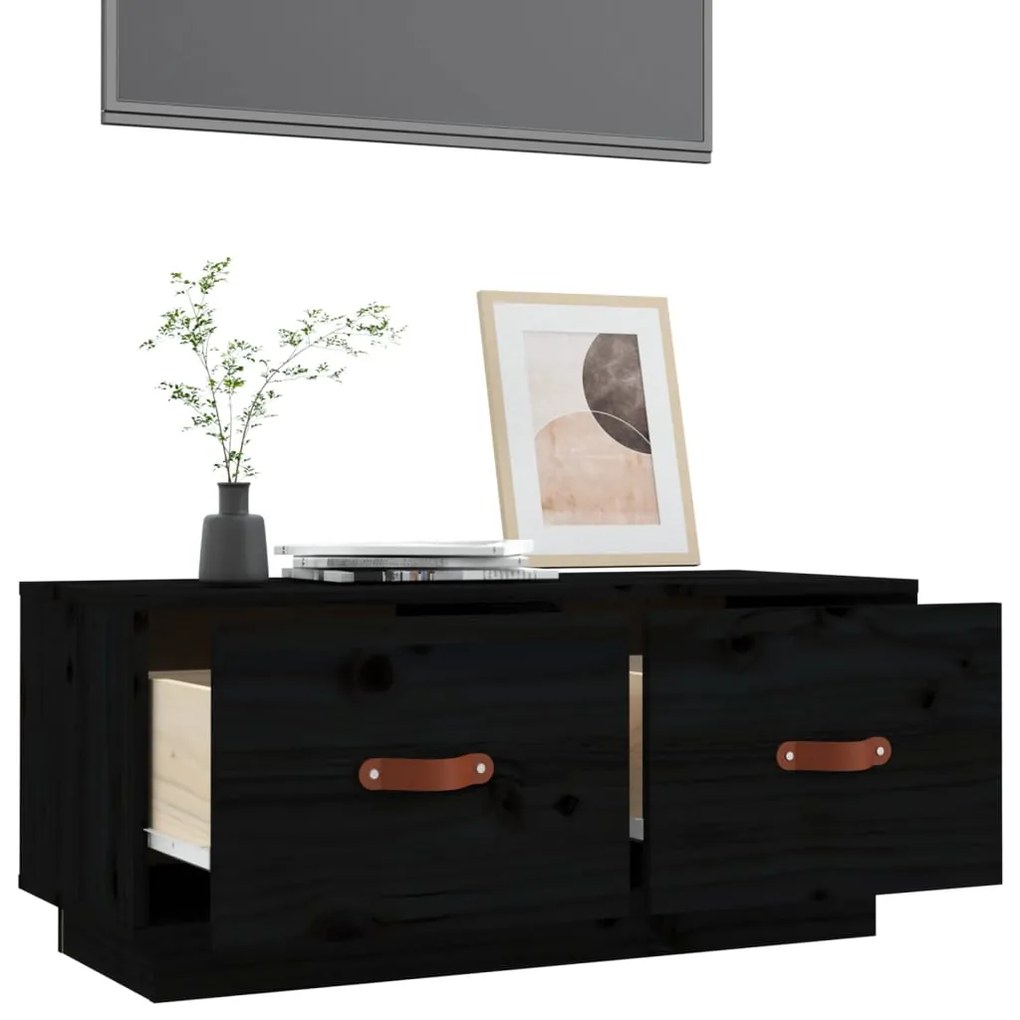 Móvel de TV 80x34x35 cm madeira de pinho maciça preto