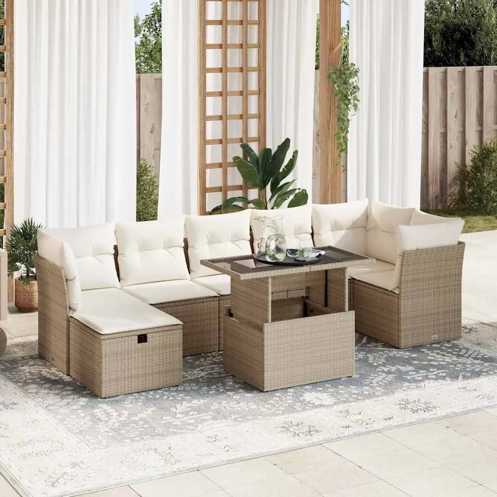 vidaXL 8 pcs conjunto de sofás p/ jardim com almofadões vime PE bege