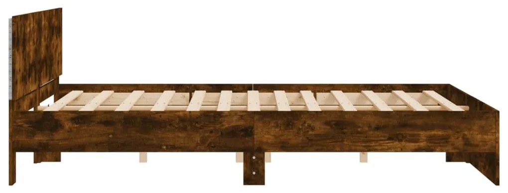 Estrutura cama c/ cabeceira/luzes LED 200x200cm carvalho fumado