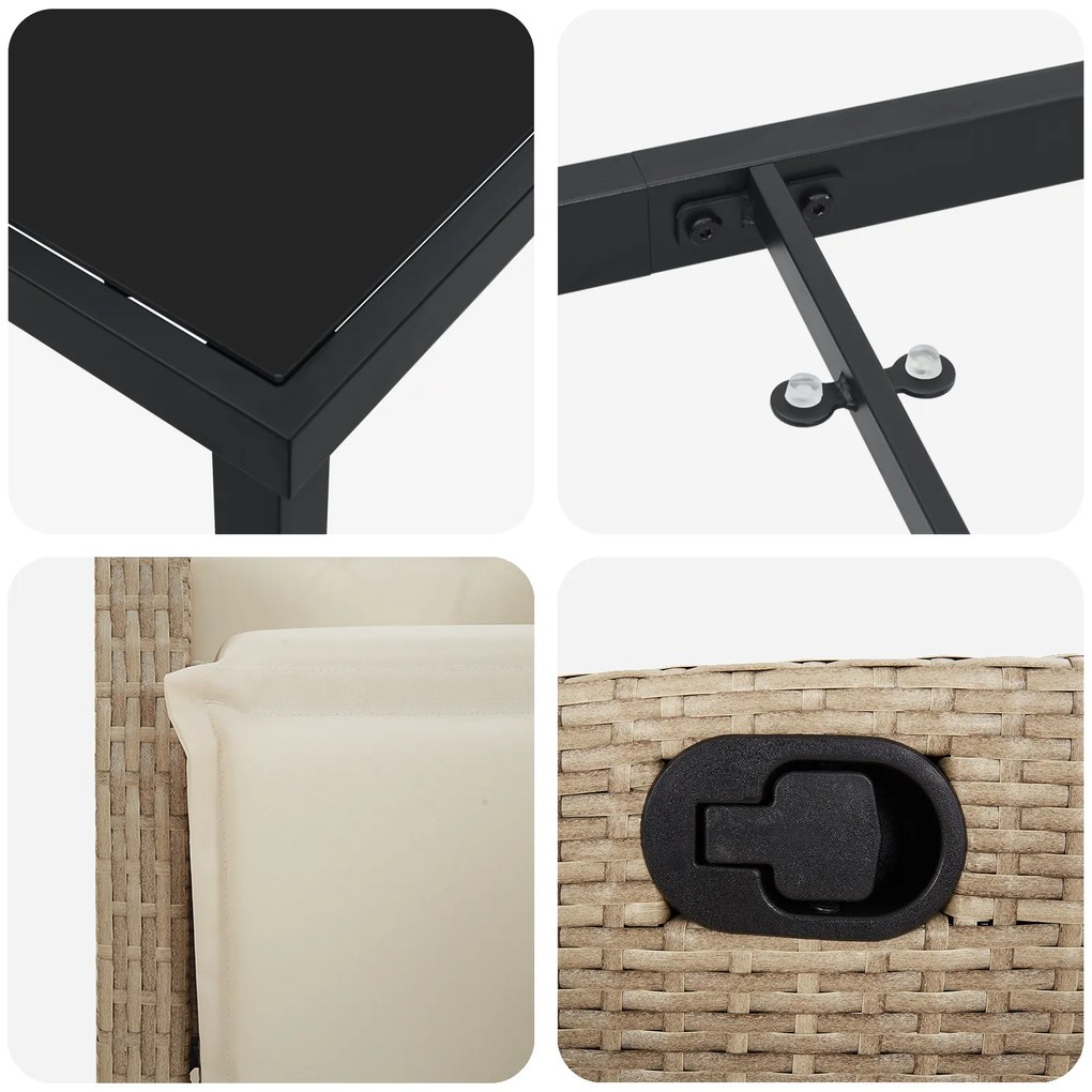 Conjunto de Jantar de Jardim 7 Peças Rattan Poliéster Bege