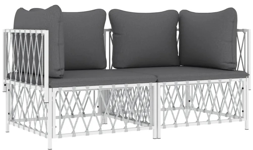 2 pcs conjunto lounge de jardim com almofadões aço branco