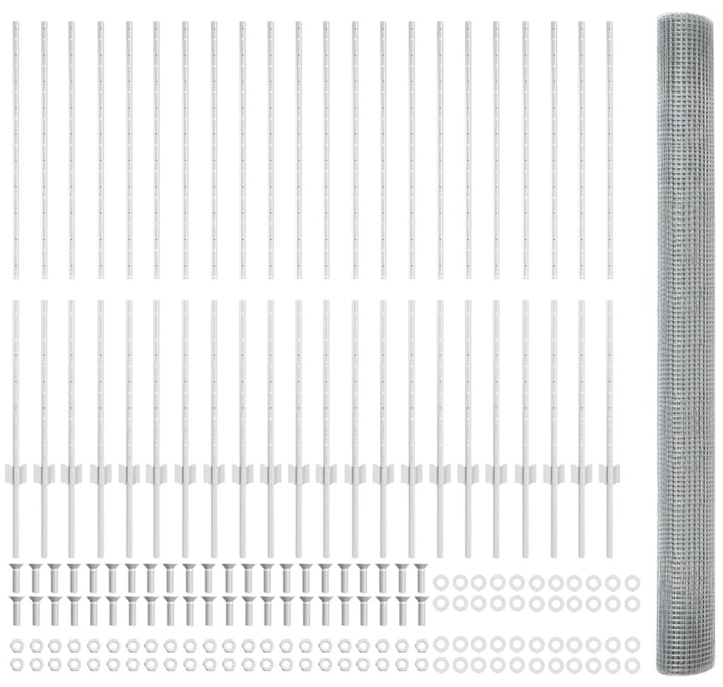 Cerca de Fio Soldado com 44 Postes U Prata 1.4x50 m Aço