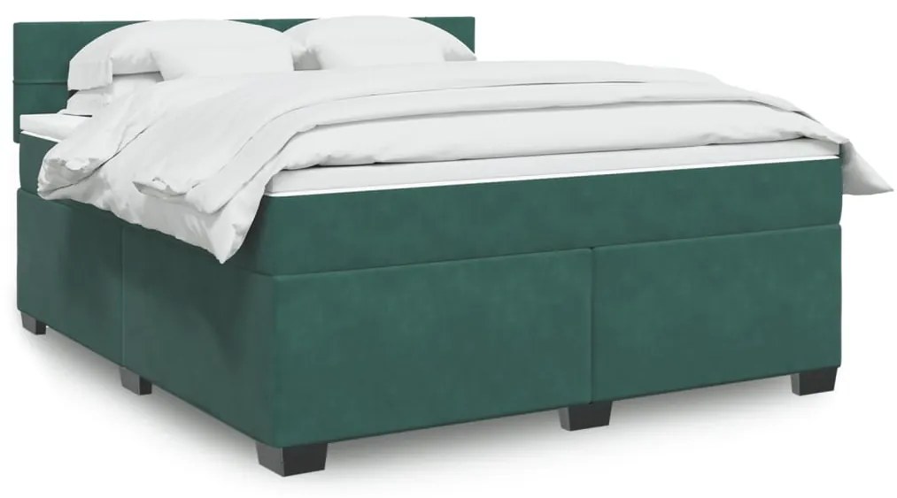 vidaXL Cama com molas/colchão 180x200 cm veludo verde-escuro