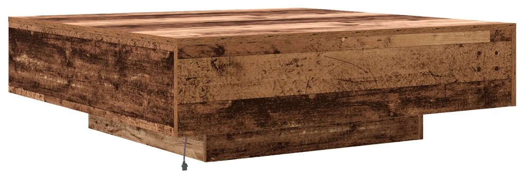 Mesa de Centro vidaXL com Luzes LED Madeira Antiga 100x100x31 cm