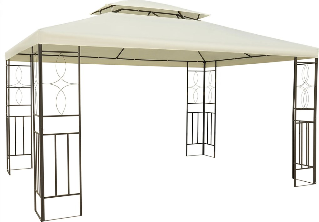 Pérgola de Jardim 4x3 m com Telhado Duplo Estrutura de Aço Anti-UV para Exterior Terraço Pátio Branco Creme