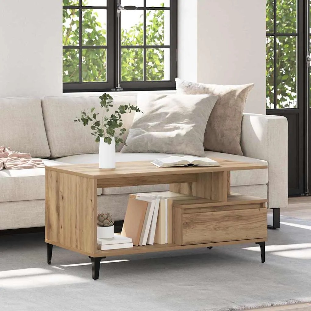 vidaXL Mesa de centro with Drawer carvalho artisiano 90 x 49 x 45 cm