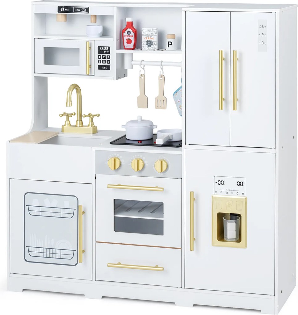 Cozinha Infantil de Brincar, 93 x 29,5 x 96 cm, Com Luzes e Sons, Branco