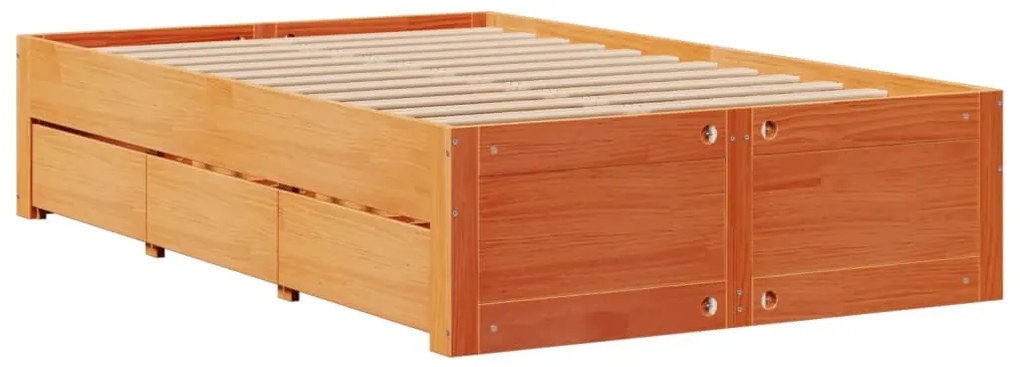 Cama sem colchão com gavetas madeira pinho maciça castanho-mel