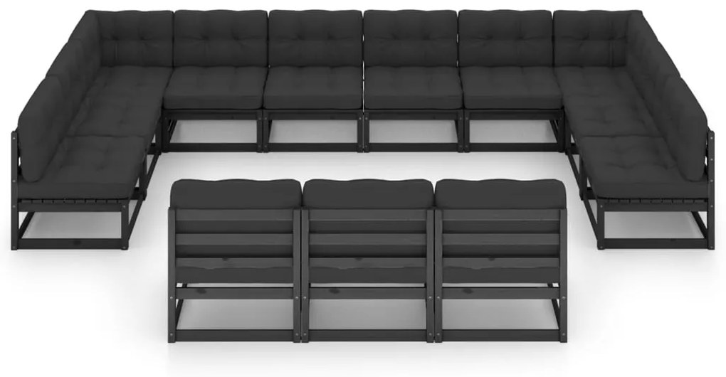13 pcs conjunto longue jardim c/ almofadões pinho maciço preto