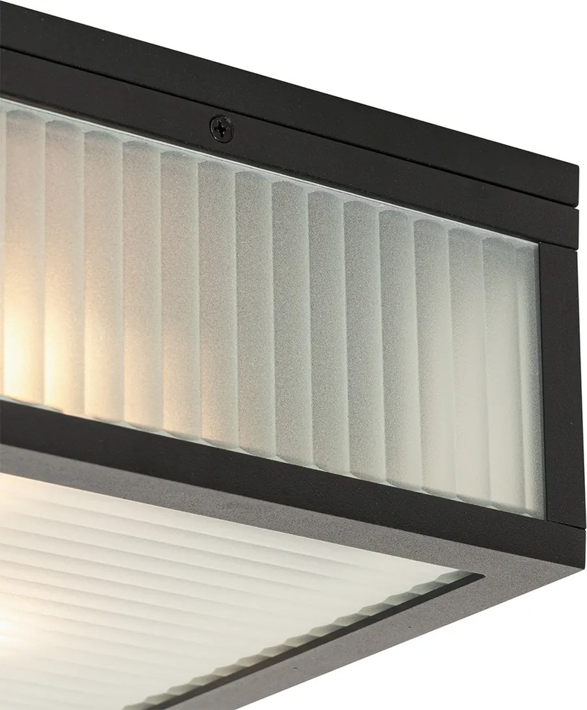 Candeeiro de teto exterior preto com vidro canelado 2 luzes IP44 - Charlois