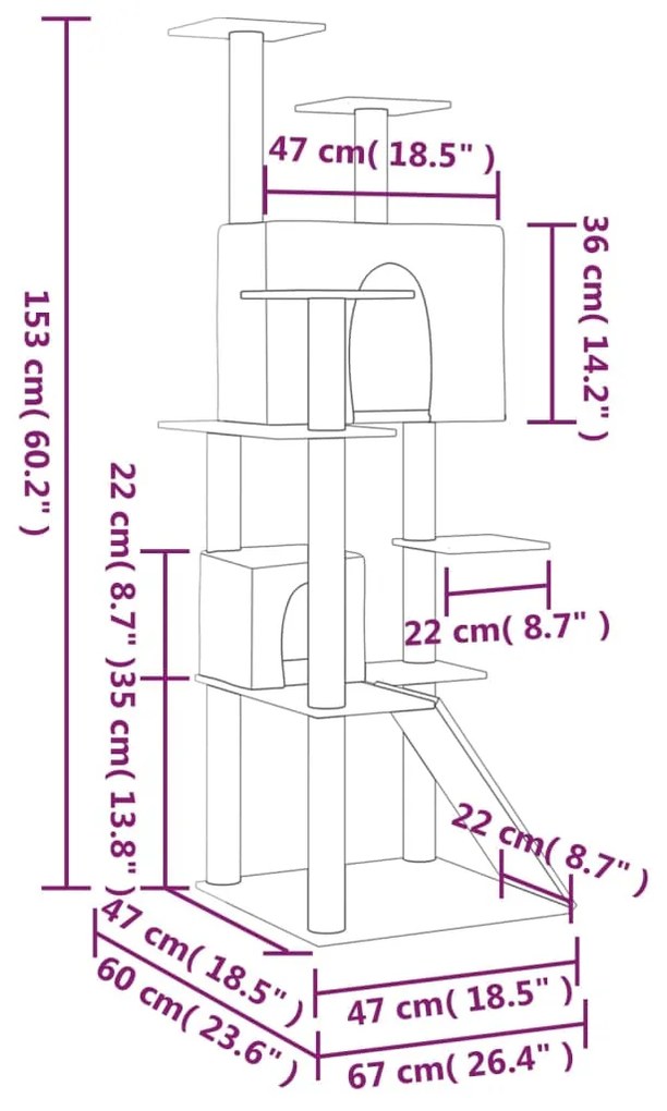 Árvore p/ gatos c/ postes arranhadores sisal 153 cm cinza-claro