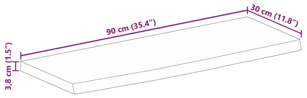 Tampo de mesa c/ borda viva 90x30x3,8 cm mangueira maciça