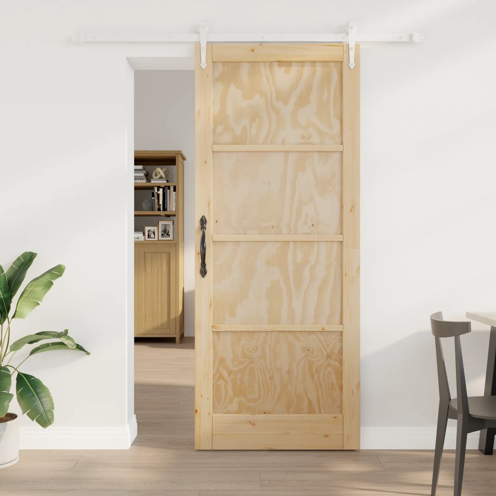 Porta Deslizante vidaXL com Conjunto de Hardware 86x211 cm Madeira Sólida de Pinheiro