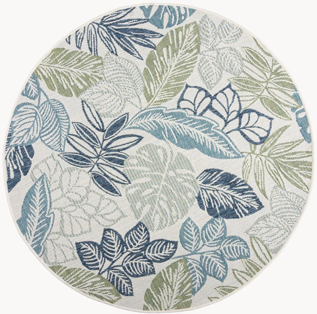 Tapete redondo para interior e exterior de tecelagem plana Bella Leaf