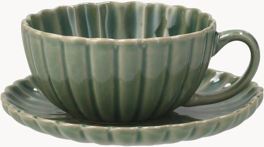 Chávenas de chá com pires Lotus, conjunto de 6