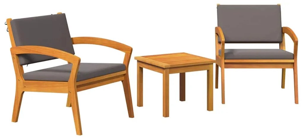 Conjunto Bistro de 3 Peças da com Almofadas, Feito de Madeira de Acáci