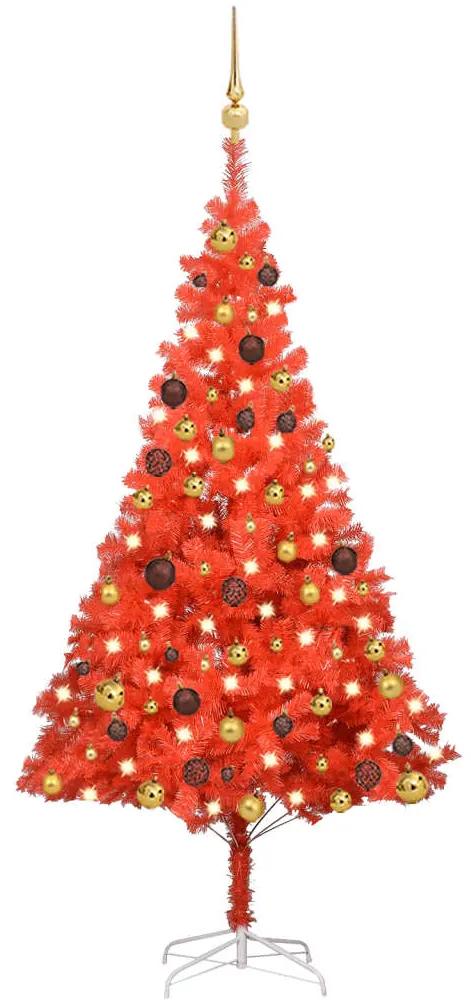 3077513 vidaXL Árvore Natal artificial pré-iluminada c/ bolas PVC vermelho