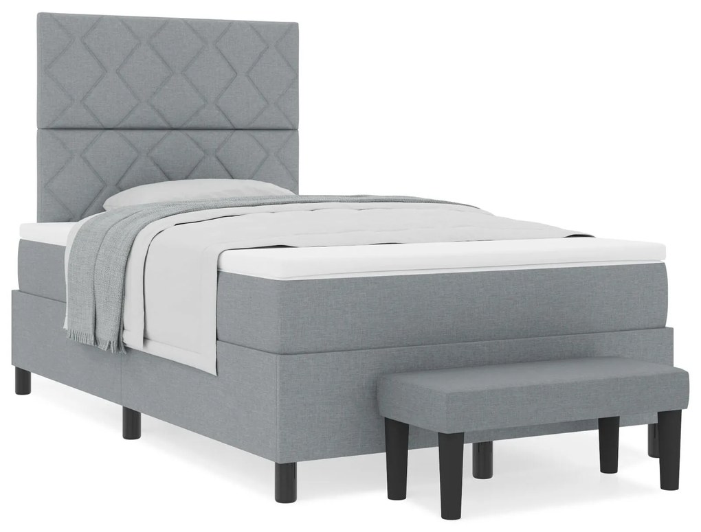 Cama Box Spring com Colchão e Banco Cinza Claro 120x190 cm Tecido