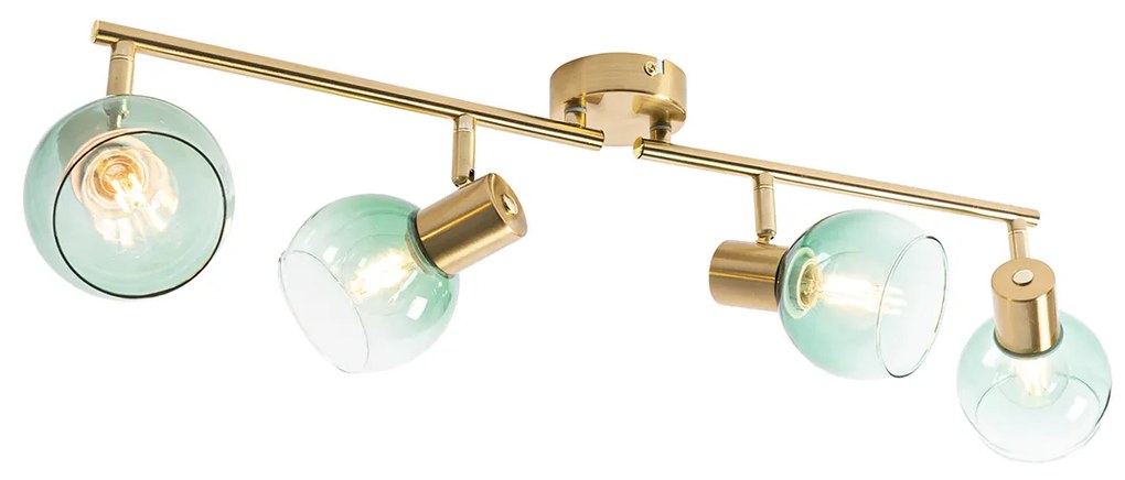 Candeeiro de teto Art Deco dourado com vidro verde 4 luzes - Vidro Art Deco