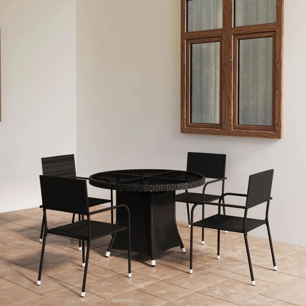 vidaXL 5 pcs conjunto de jantar para jardim vime PE preto