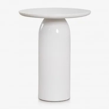 Mesa Auxiliar Para Jardim Redonda Ø45 Cm Em Cimento Layana Branco Brilhante - Sklum