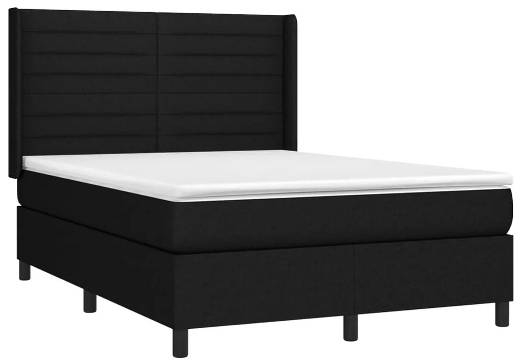 Cama box spring c/ colchão e LED 140x200 cm tecido preto