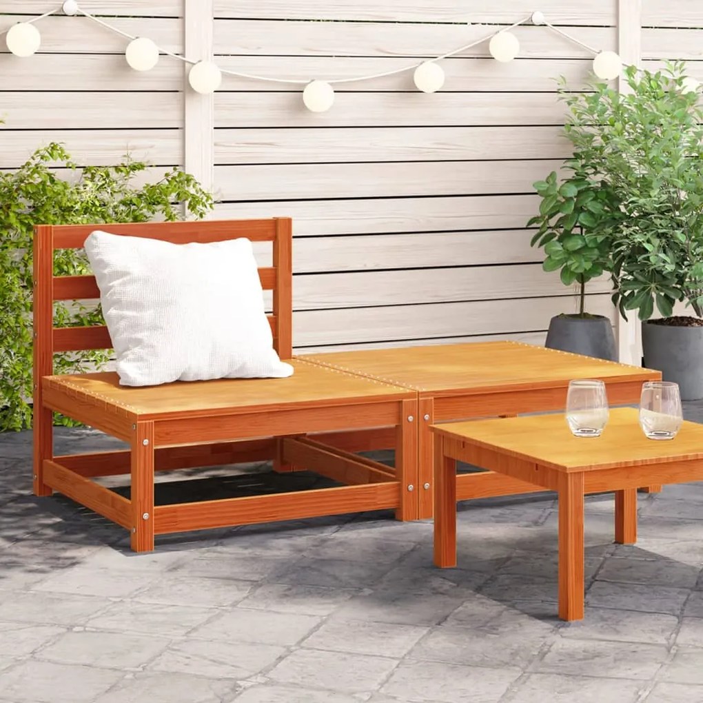 vidaXL Sofá jardim s/ braços c/ apoio pés pinho maciço castanho-mel