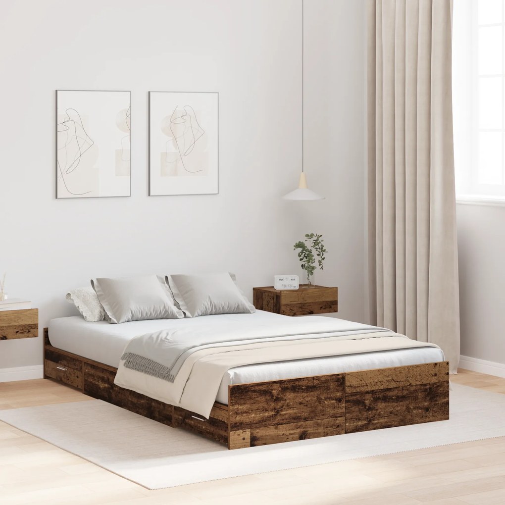 vidaXL Cama com Armazenamento em Madeira Antiga, 120 x 190 cm, Madeira de Engenharia