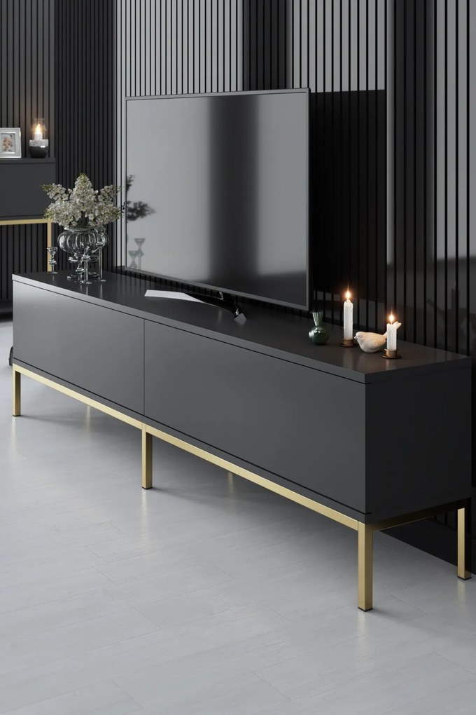 Conjunto de Mobiliário de Sala Lord – Antracite e Dourado – Tv Stand: