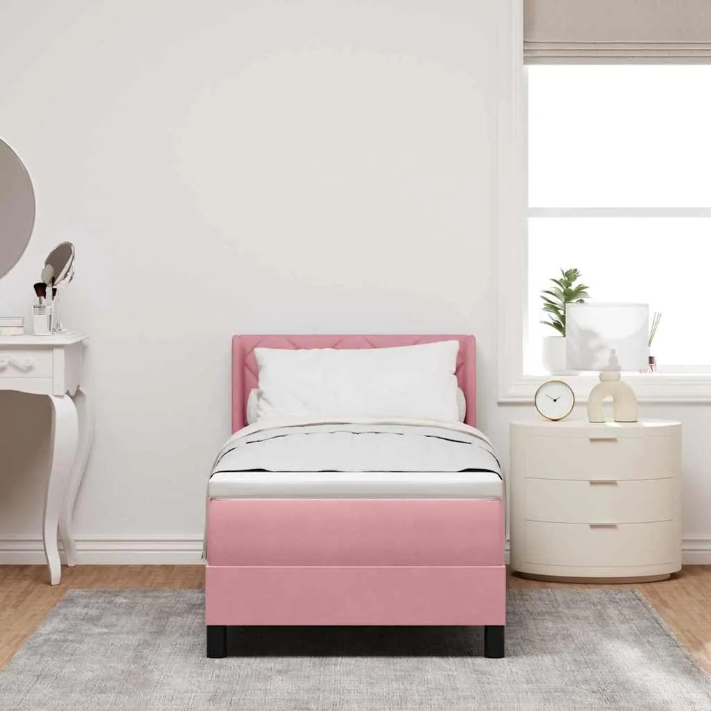 Cama Box Spring com Colchão Rosa 80x200 cm Veludo
