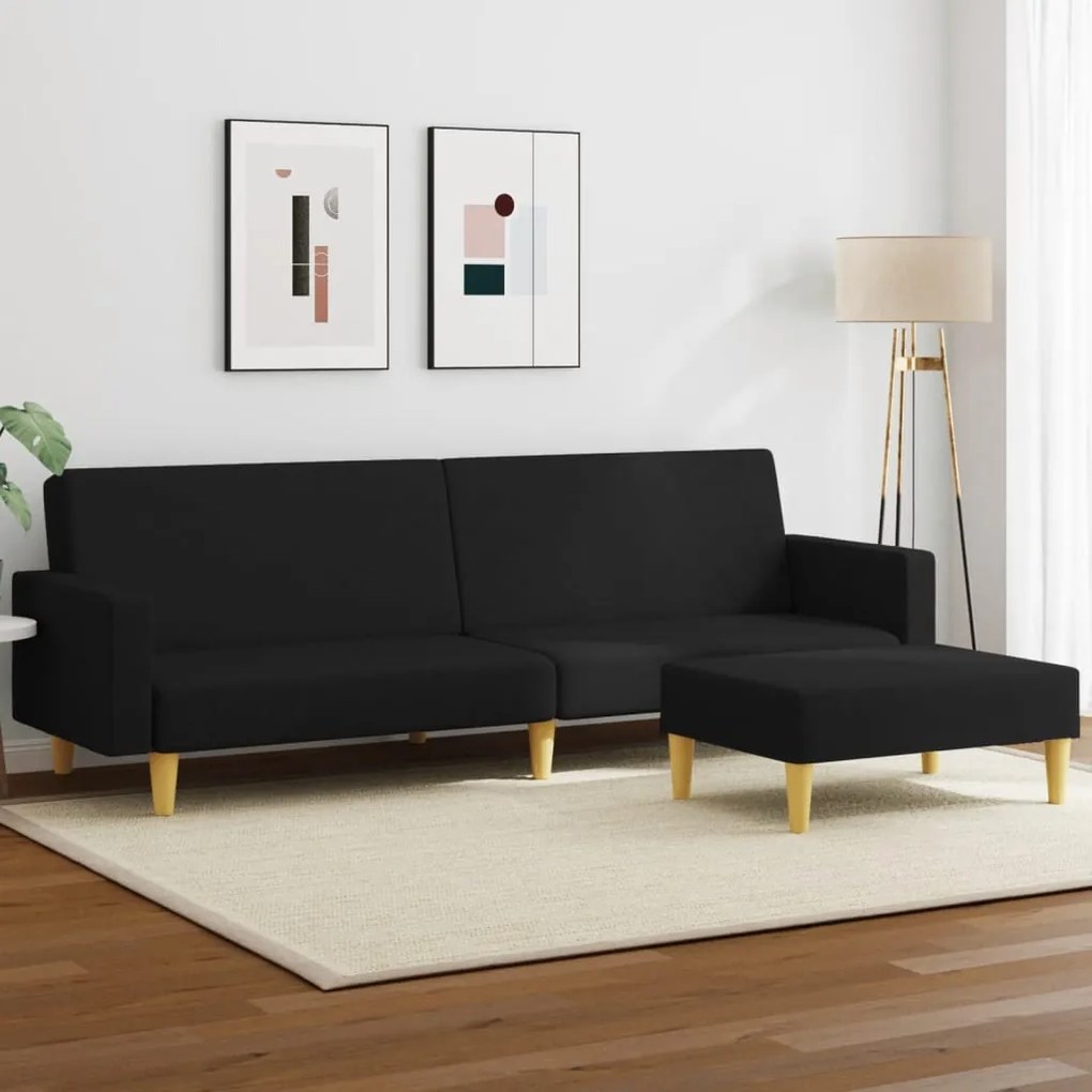 vidaXL Sofá-cama de 2 lugares com apoio de pés tecido preto