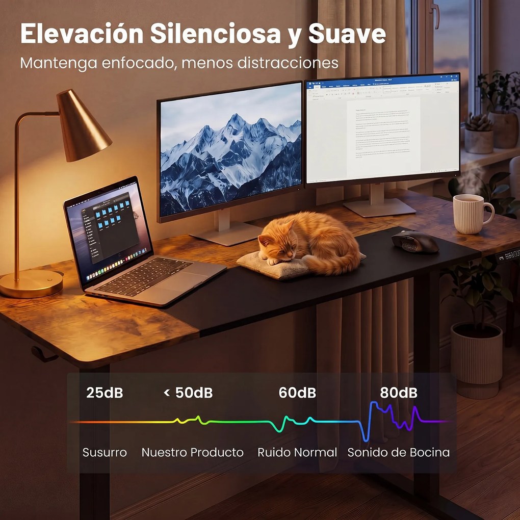 Secretária Elevatória Elétrica, 160 x 60 x 72-118 cm, 3 Alturas Memorizáveis, Castanho