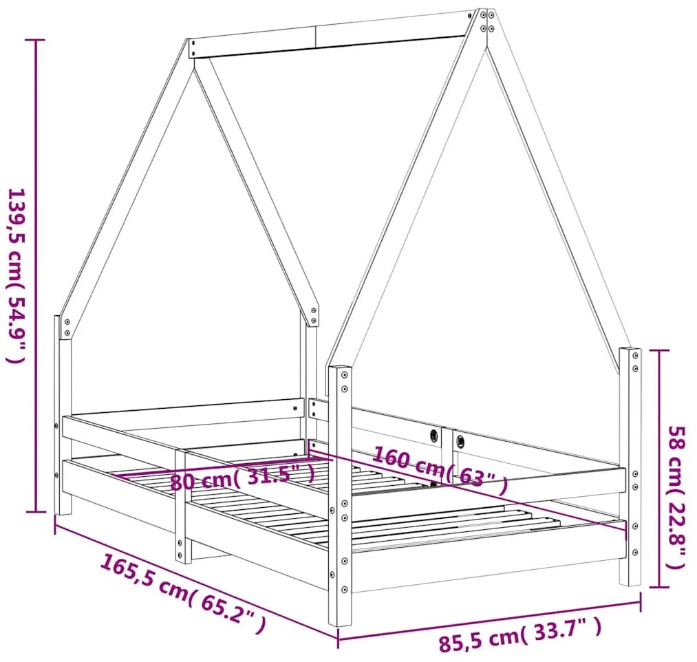 Estrutura de cama infantil 80x160 cm pinho maciço branco