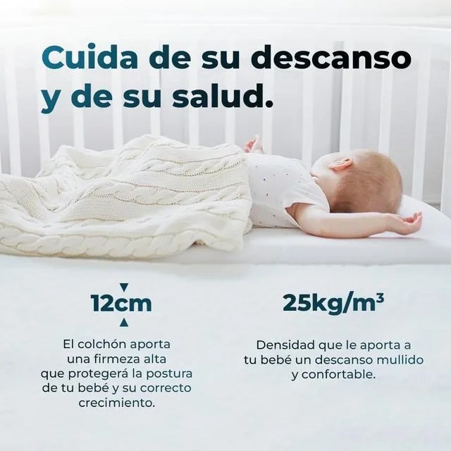 Colchão de berço Flow BabyDream com espuma de 25 kg/m3 e capa amovível com fecho lavável 120 x 60 x 12 cm