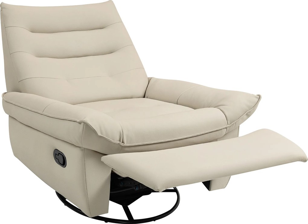 Poltrona Relax Reclinável Manual Giratória Função Baloiço Estofada em PU Reclinável até 135º 97x94x98 cm Creme