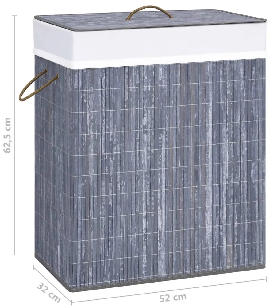 Cesto para roupa suja c/ 2 secções 100 L bambu cinzento