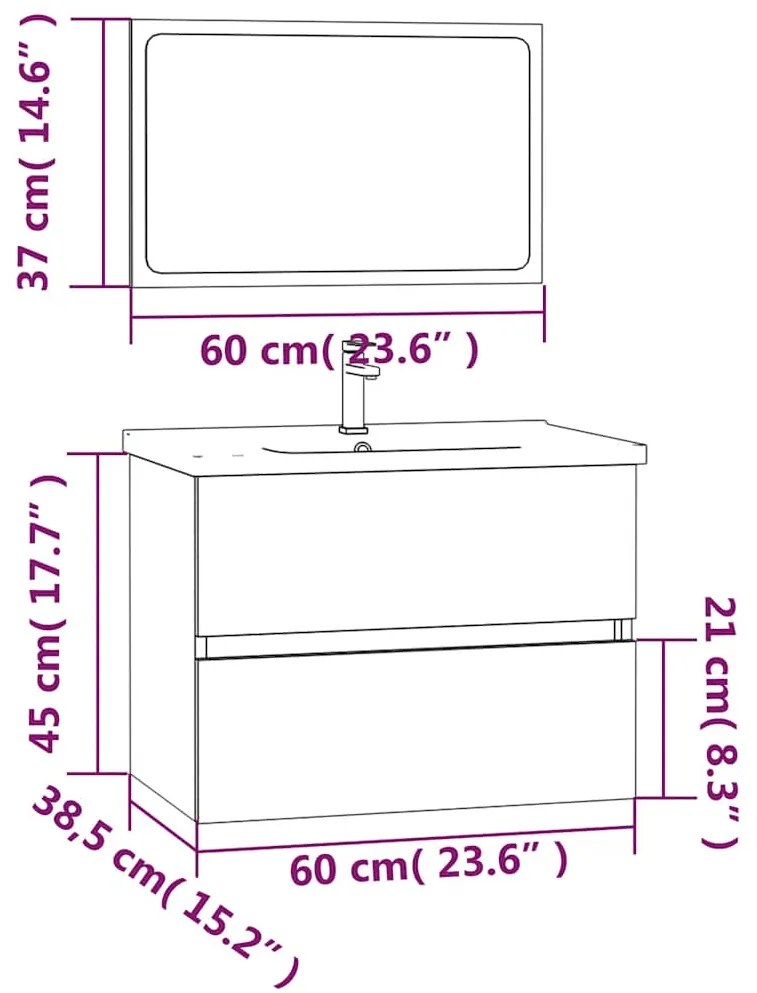 2 pcs conjunto móveis WC derivados de madeira sonoma cinza