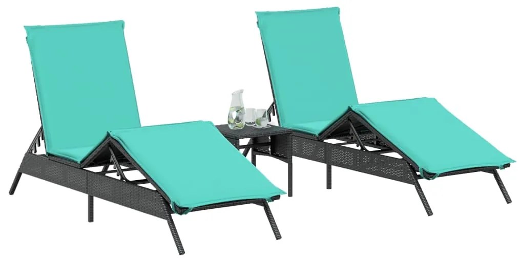 Espreguiçadeiras com mesa 2 pcs vime PE preto