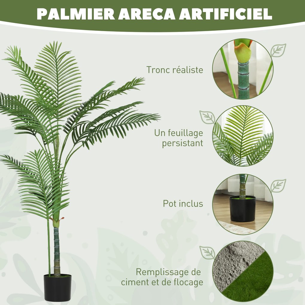 Planta artificial de interior com 150 cm, palmeira artificial com vaso de plástico e acabamento flocado, verde