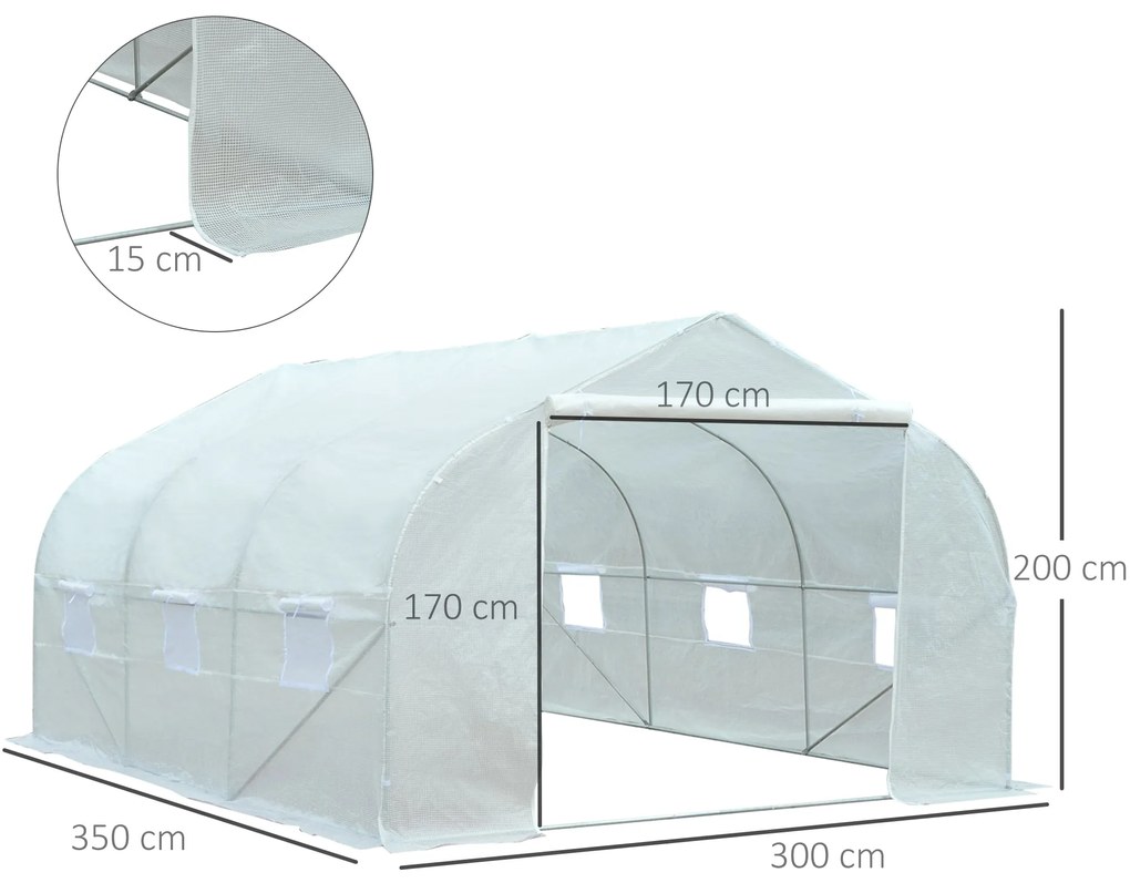 Outsunny Estufa Tipo Túnel 350x300x200 cm com Porta Enrolável 6 Janela