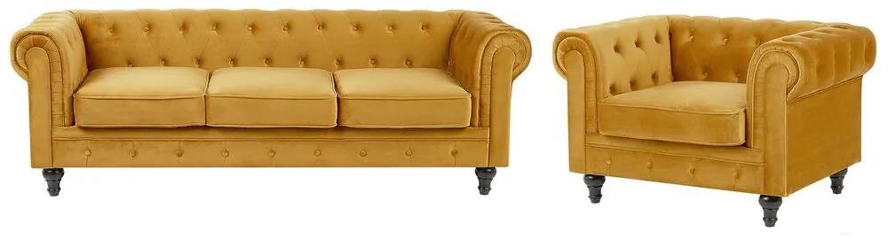 Conjunto de sofás com 4 lugares em veludo amarelo CHESTERFIELD Beliani